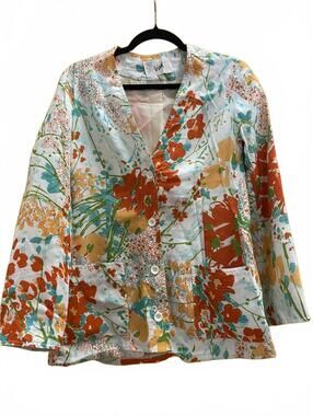 Vera Floral Patterned Button-Up Blazer Jacket Size Medium